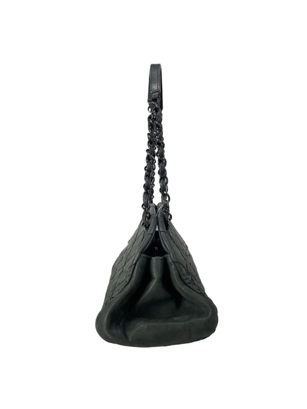 Chanel Shoulder Bag Mademoiselle Bowling Black Chain Silver Leather